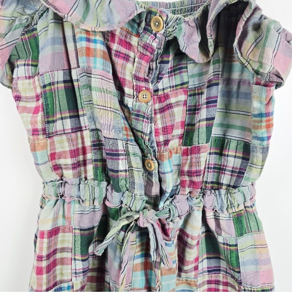 Juicy Couture Women's Medium Green Patchwork Plaid Drawstring Sleeveless Dress - Picture 3 of 10